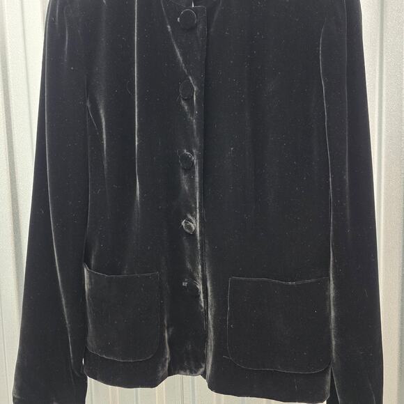 Vintage Ann Taylor Velvet Suit 14 Blazer Pants Black Classic Polished Silk Blend - Picture 3 of 14